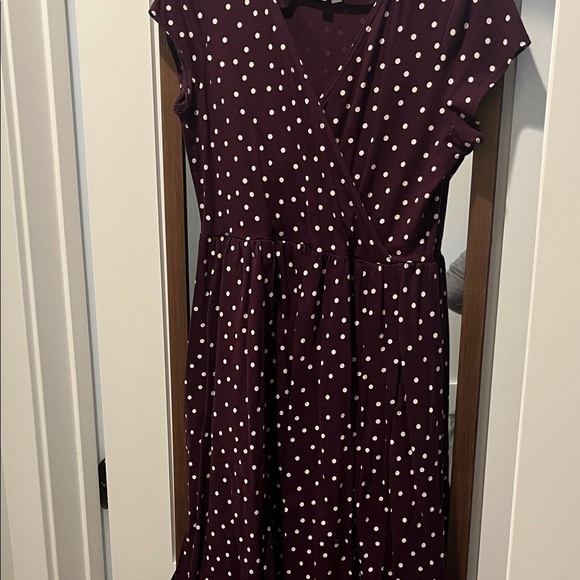 Pact Dresses & Skirts - Pact Eggplant Purple Polka Dot Faux-Wrap Dress
